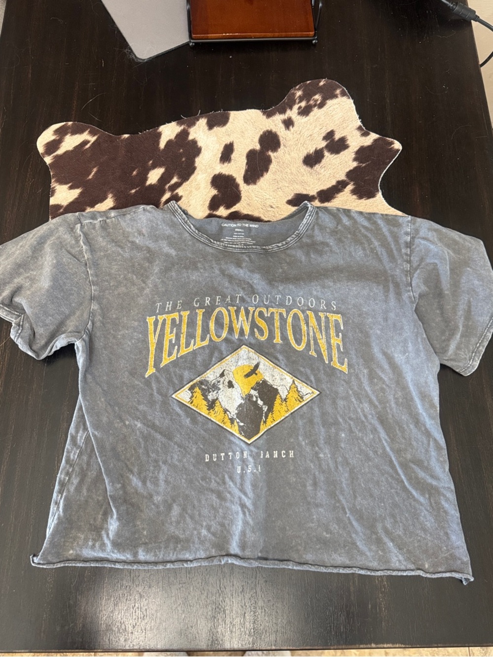 Caution To The Wind Gray Crop Top with Yellow Yellowstone Graphic